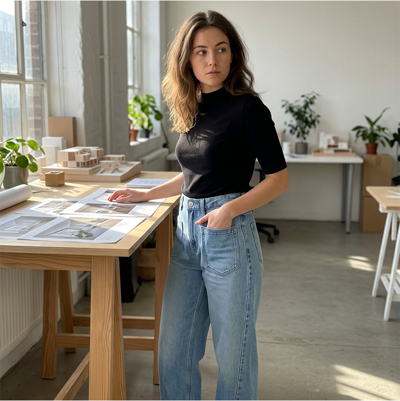 Jean à jambes larges pour femme avec poches plaquée