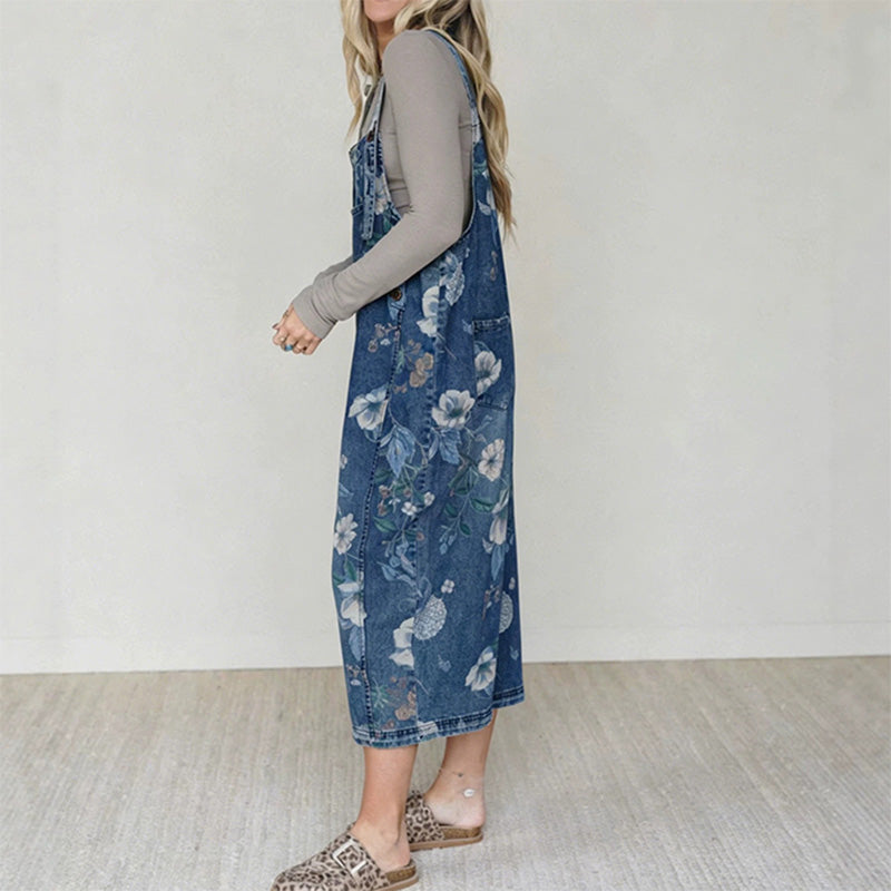 🏃‍♀️ Se vend en quelques secondes – dépêchez-vous ! Salopette en jean à imprimé floral vintage pour femme