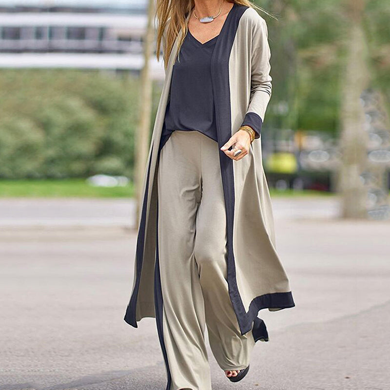 ⌛50 % de réduction sur les nouveautés - Ensemble 3 pièces femme : cardigan, gilet et pantalon bicolores