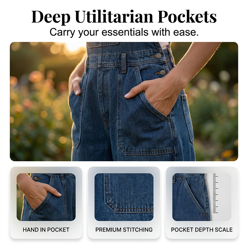Combinaison d'été ample en jean pour femme, avec poches
