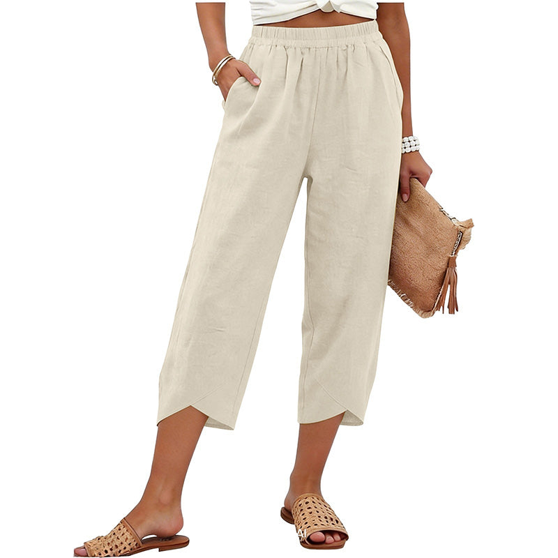 Pantalon court décontracté pour femme, coupe ample et jambes larges