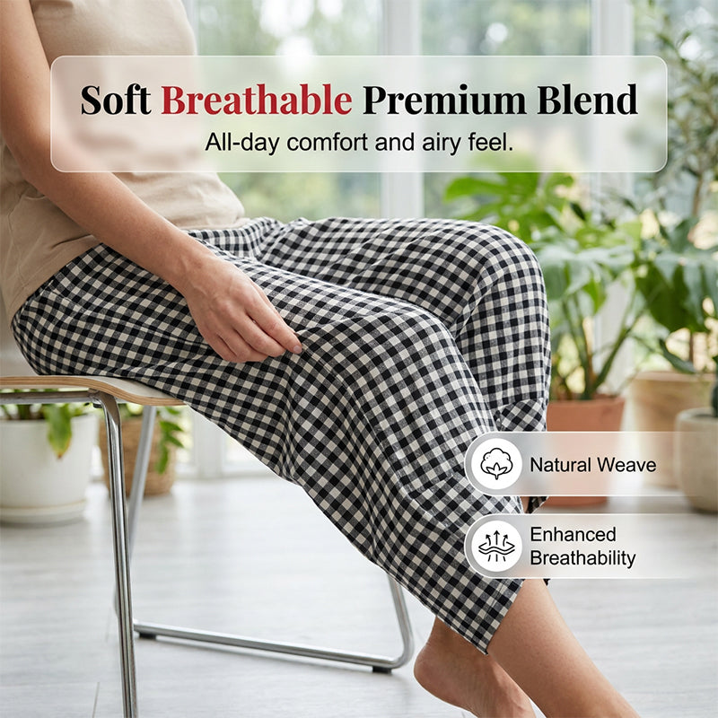 Pantalon décontracté à carreaux et patchwork pour femme, longueur cheville