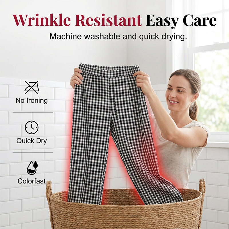 Pantalon décontracté à carreaux et patchwork pour femme, longueur cheville
