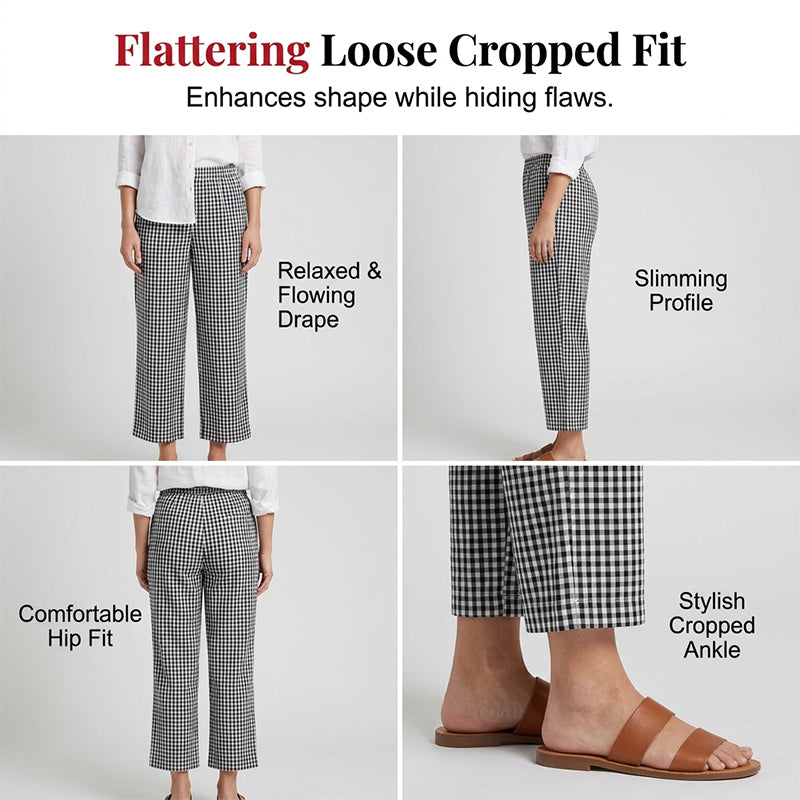 Pantalon décontracté à carreaux et patchwork pour femme, longueur cheville