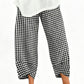 Pantalon décontracté à carreaux et patchwork pour femme, longueur cheville