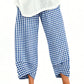 Pantalon décontracté à carreaux et patchwork pour femme, longueur cheville