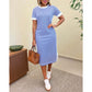 Robe midi à manches courtes rayée pour femme
