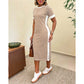 Robe midi à manches courtes rayée pour femme