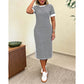 Robe midi à manches courtes rayée pour femme