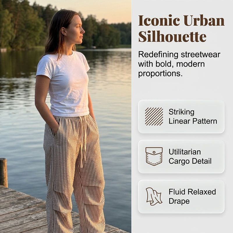 Pantalon large à rayures pour femme