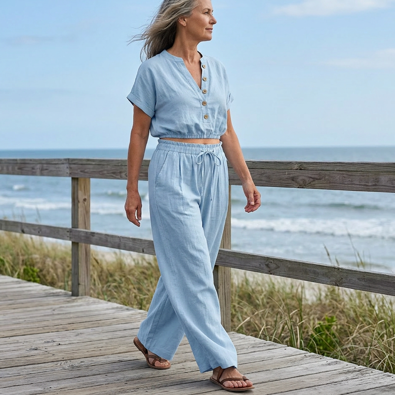 Ensemble boutonné ample uni pour l'été à la mode féminine