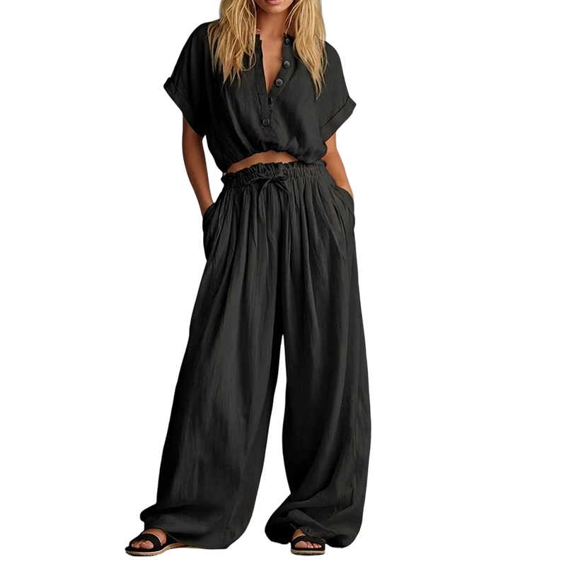 Ensemble boutonné ample uni pour l'été à la mode féminine