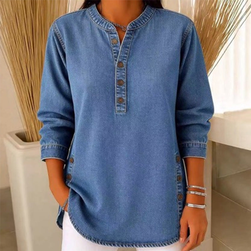 Chemise en jean ample à col en V pour femme