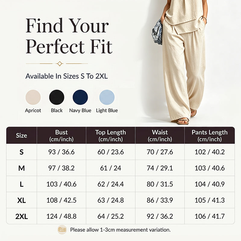 Ensemble femme composé d'un haut asymétrique et d'un pantalon à jambes larges