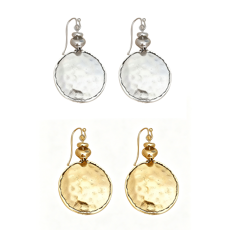 Boucles d'oreilles pendantes vintage en métal martelé