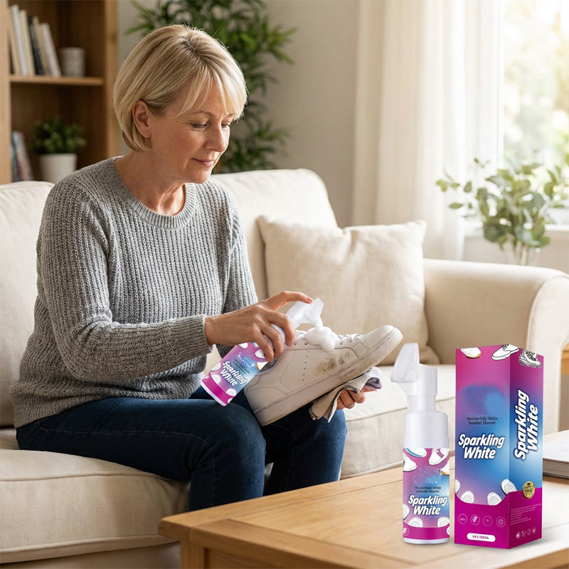 Nettoyant pour chaussures blanc en mousse sans eau avec brosse