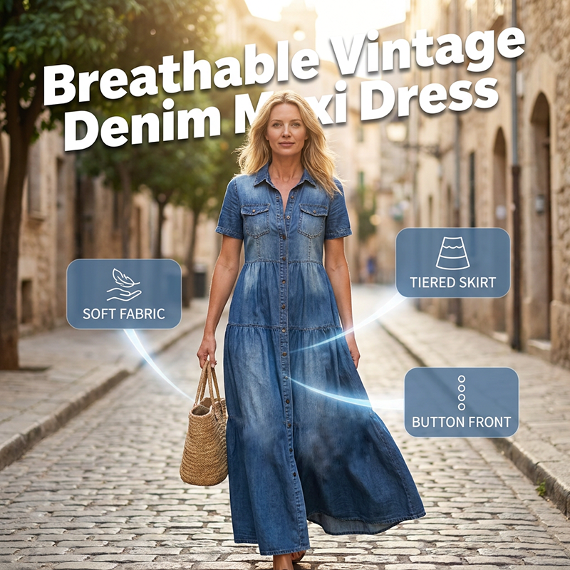 👗✨Robe longue en jean vintage pour femme – Chic et décontractée au quotidien🔥