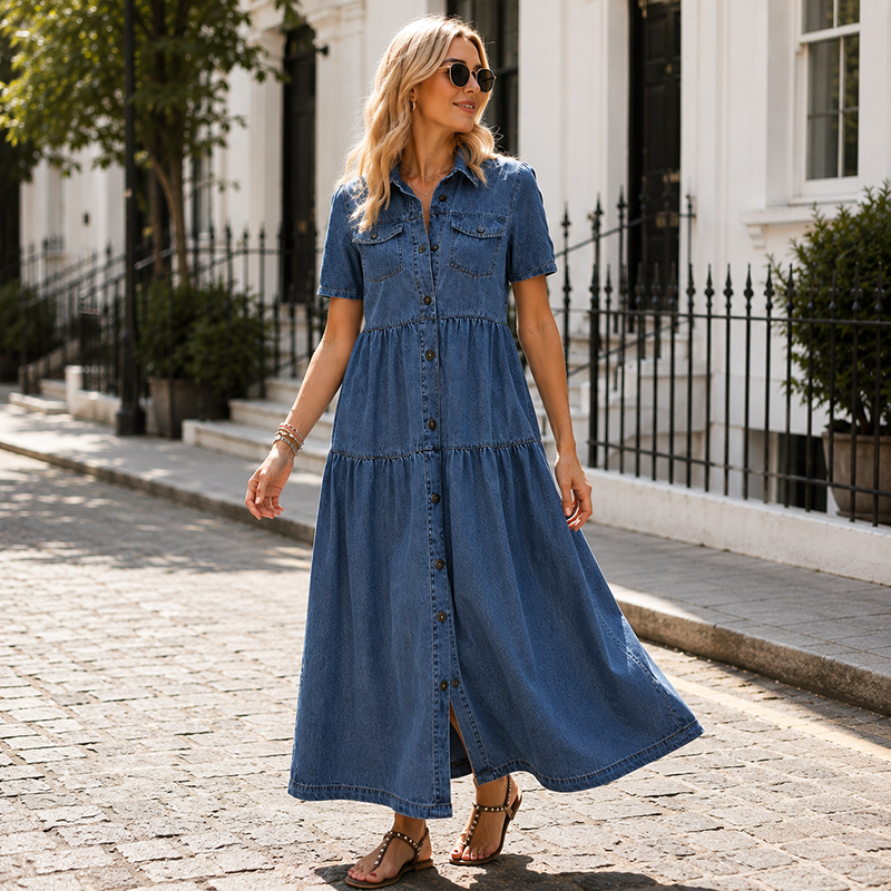 👗✨Robe longue en jean vintage pour femme – Chic et décontractée au quotidien🔥