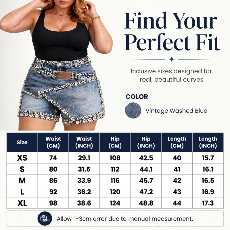 Short-jupe en denim multicouche pour femme, orné de strass Rhinsten