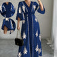 Robe longue élégante à col V imprimée pour femme