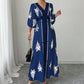 Robe longue élégante à col V imprimée pour femme