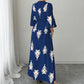 Robe longue élégante à col V imprimée pour femme