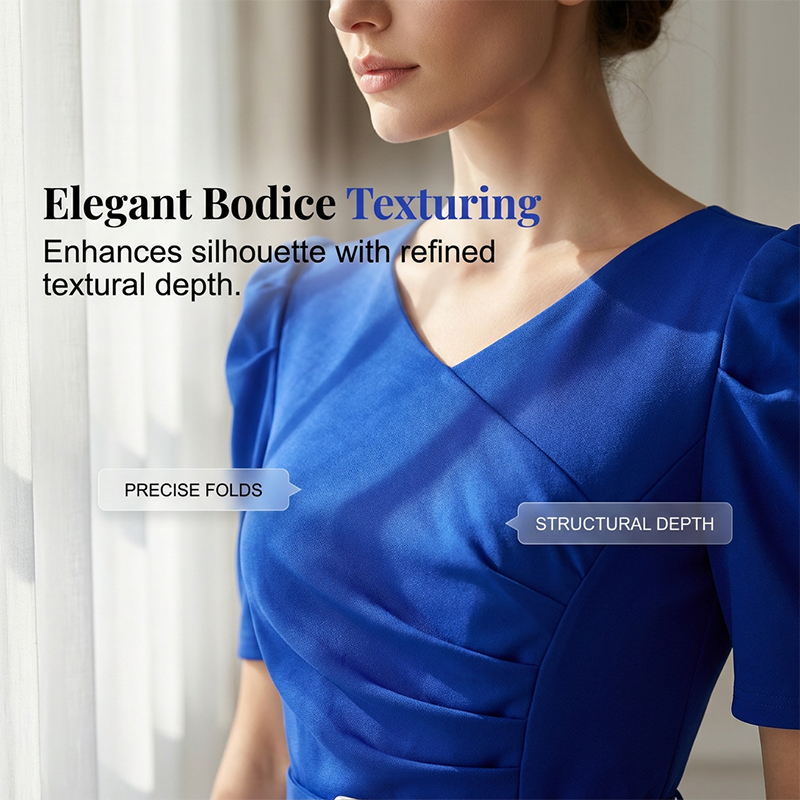 Robe midi élégante à col en V, unie, pour femme