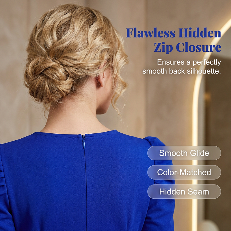 Robe midi élégante à col en V, unie, pour femme