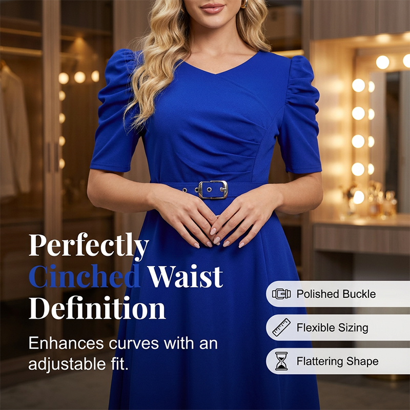 Robe midi élégante à col en V, unie, pour femme