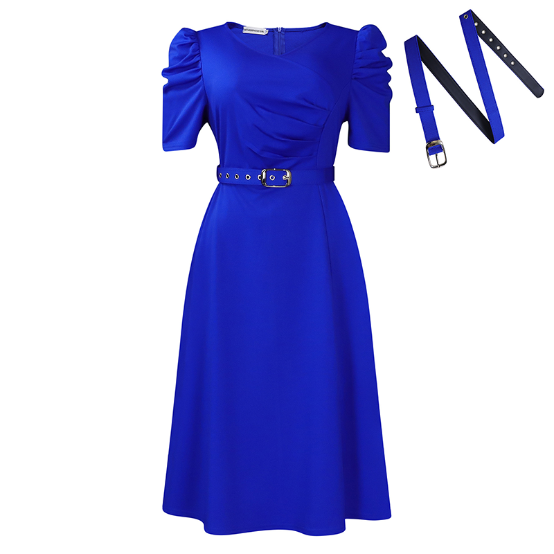 Robe midi élégante à col en V, unie, pour femme