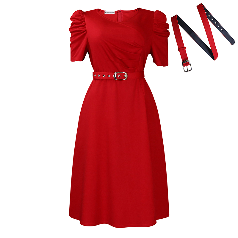 Robe midi élégante à col en V, unie, pour femme