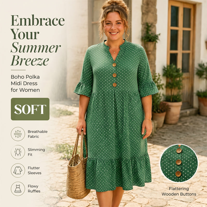 Robe d'été à pois pour femme avec manches à volants – Chic et flatteuse sans effort ✨
