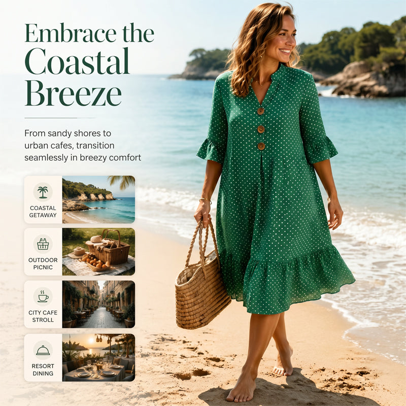 Robe d'été à pois pour femme avec manches à volants – Chic et flatteuse sans effort ✨