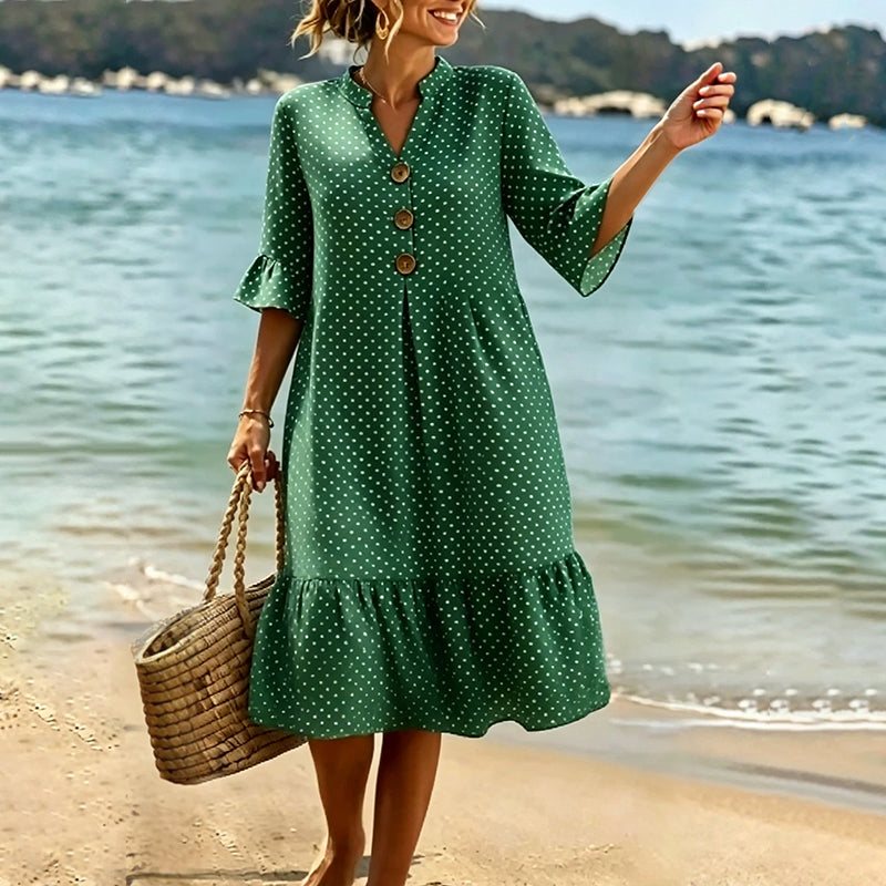 Robe d'été à pois pour femme avec manches à volants – Chic et flatteuse sans effort ✨