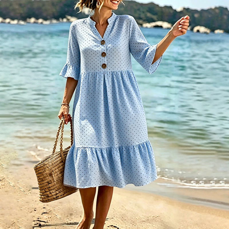 Robe d'été à pois pour femme avec manches à volants – Chic et flatteuse sans effort ✨
