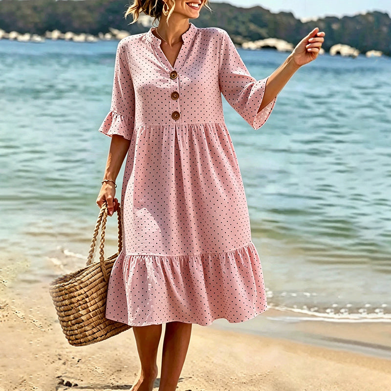 Robe d'été à pois pour femme avec manches à volants – Chic et flatteuse sans effort ✨