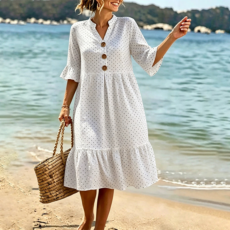 Robe d'été à pois pour femme avec manches à volants – Chic et flatteuse sans effort ✨