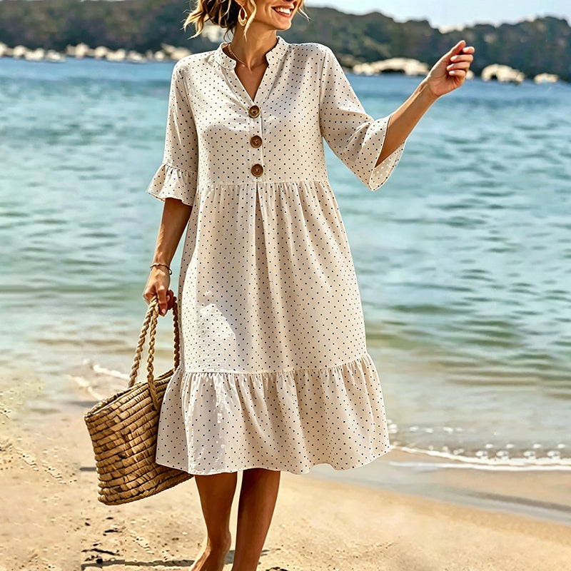 Robe d'été à pois pour femme avec manches à volants – Chic et flatteuse sans effort ✨