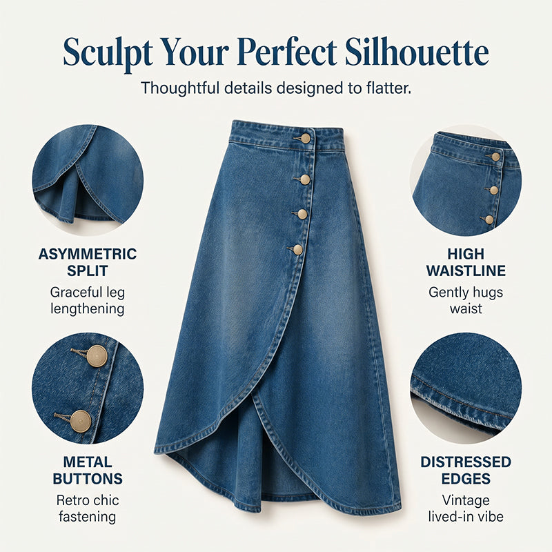 💙🔥Jupe en jean à taille haute et coupe asymétrique pour femme – Un style vintage tout en simplicité