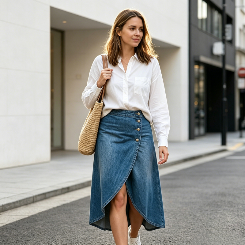 💙🔥Jupe en jean à taille haute et coupe asymétrique pour femme – Un style vintage tout en simplicité