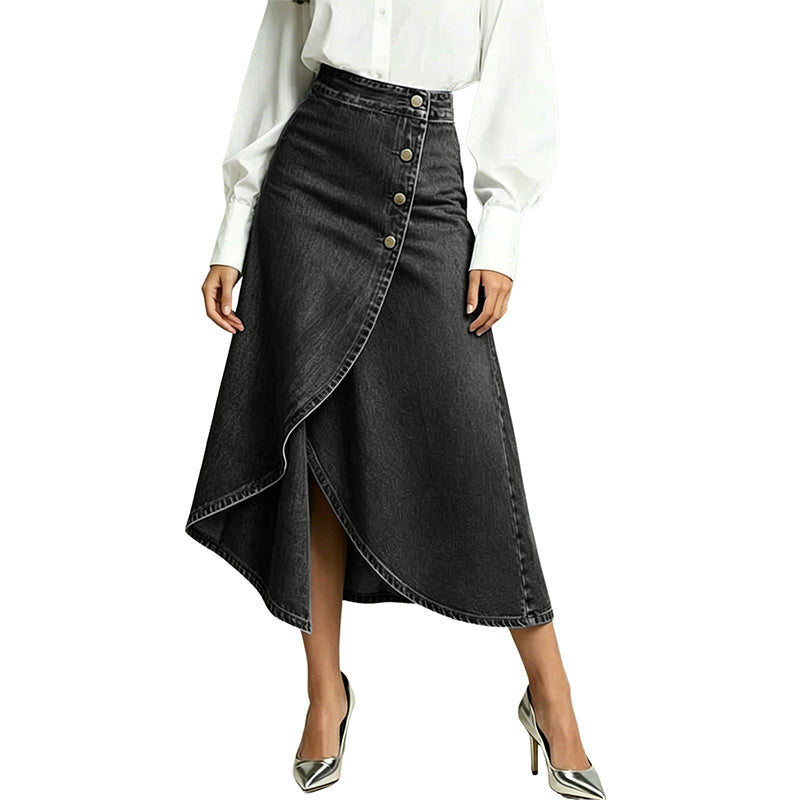 💙🔥Jupe en jean à taille haute et coupe asymétrique pour femme – Un style vintage tout en simplicité