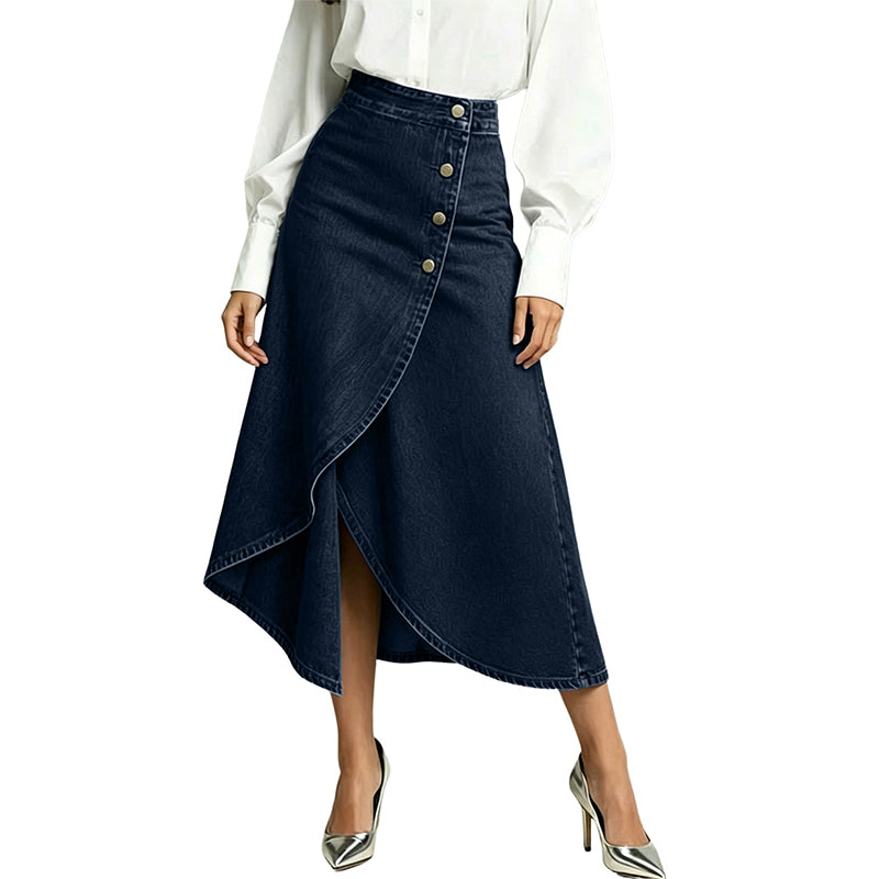 💙🔥Jupe en jean à taille haute et coupe asymétrique pour femme – Un style vintage tout en simplicité