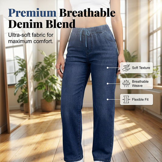 💙✨ Un jean à taille élastiquée et cordon de serrage – qui met la silhouette en valeur, ne se froisse pas et s'associe facilement – avec des t-shirts, des chemisiers et des crop tops