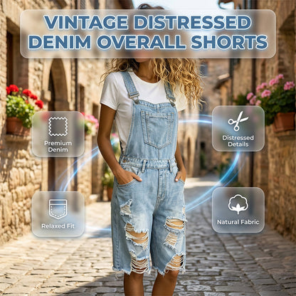 👖 60% DE RÉDUCTION 🌊 Salopette short femme en jean – Bleu clair délavé, détails déchirés & bords effilochés – Coupe décontractée, idéale pour le quotidien urbain ou l’été – look tendance et confortable ✨