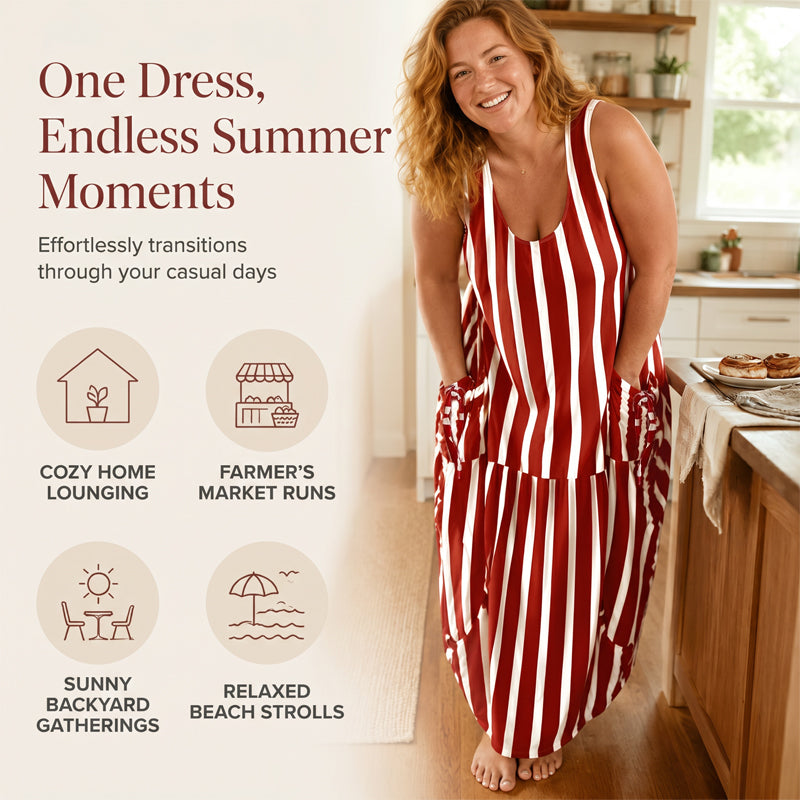 Robe longue sans manches à rayures pour femme