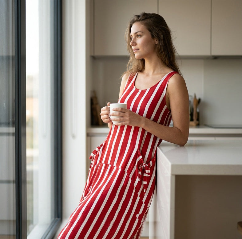 Robe longue sans manches à rayures pour femme