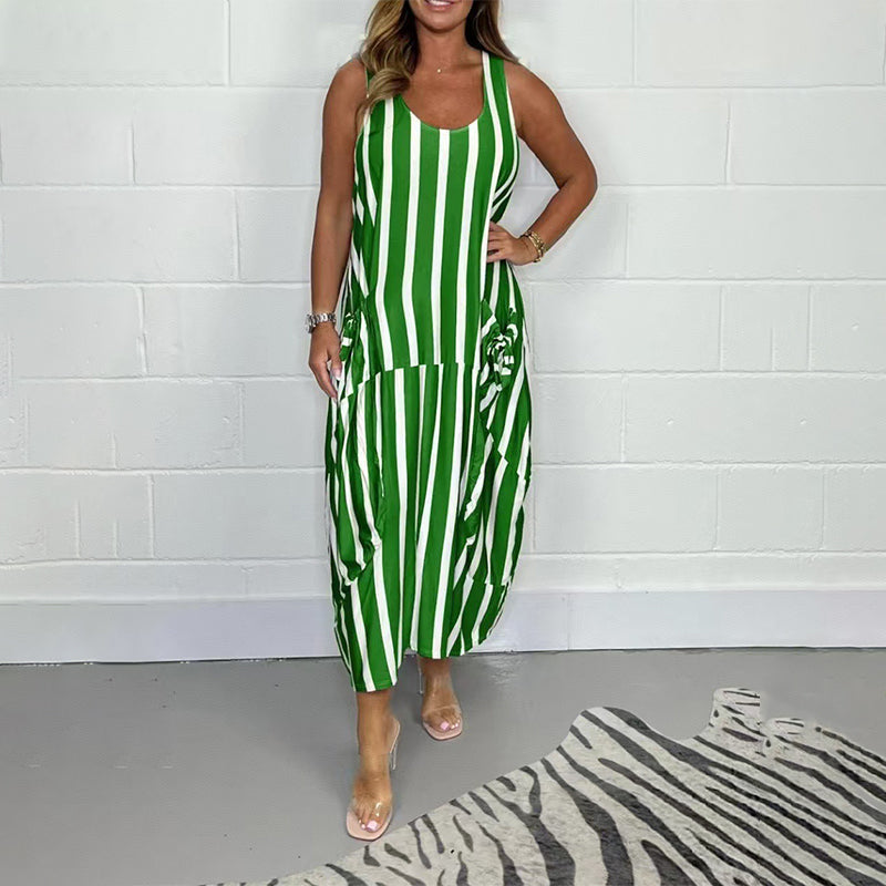 Robe longue sans manches à rayures pour femme