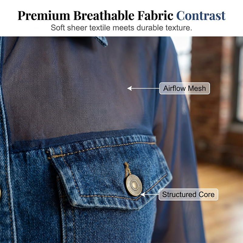 Haut en denim patchwork à mailles pour femme