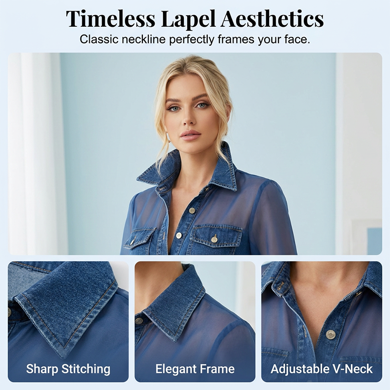 Haut en denim patchwork à mailles pour femme