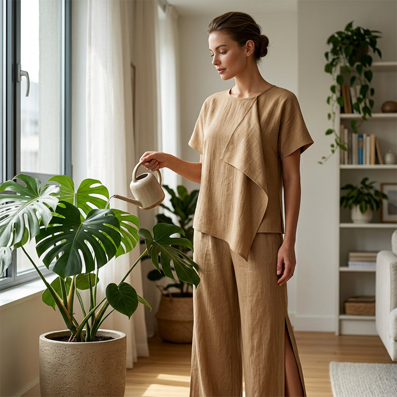 👗Ensemble composé d'un haut asymétrique et d'un pantalon large fendu pour femme – Une tenue coordonnée élégante qui ne passe pas inaperçue ✨